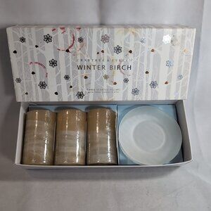 Crabtree & Evelyn Winter Birch 3 Scented Pillar Candle Set Plates 71719 25 Hours